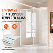 Semi-frameless Shower Door 57.7-59" x 70" SGCC Tempered Glass 1/4" Chrome V952-DBKSYMTLYSM6LNGAYV0