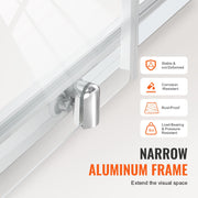 Semi-frameless Shower Door 57.7-59" x 70" SGCC Tempered Glass 1/4" Chrome V952-DBKSYMTLYSM6LNGAYV0