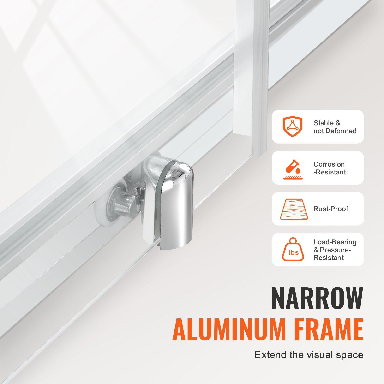 Semi-frameless Shower Door 57.7-59" x 70" SGCC Tempered Glass 1/4" Chrome V952-DBKSYMTLYSM6LNGAYV0