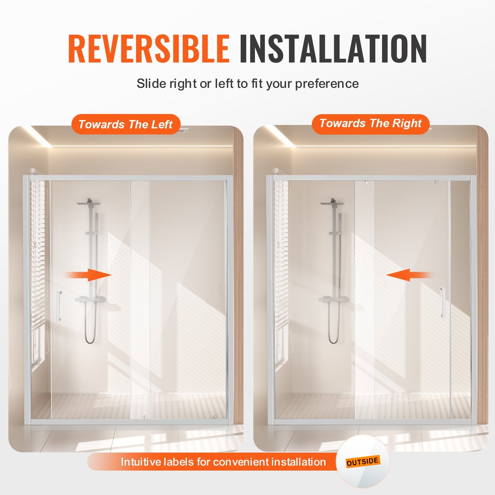 Semi-frameless Shower Door 57.7-59" x 70" SGCC Tempered Glass 1/4" Chrome V952-DBKSYMTLYSM6LNGAYV0