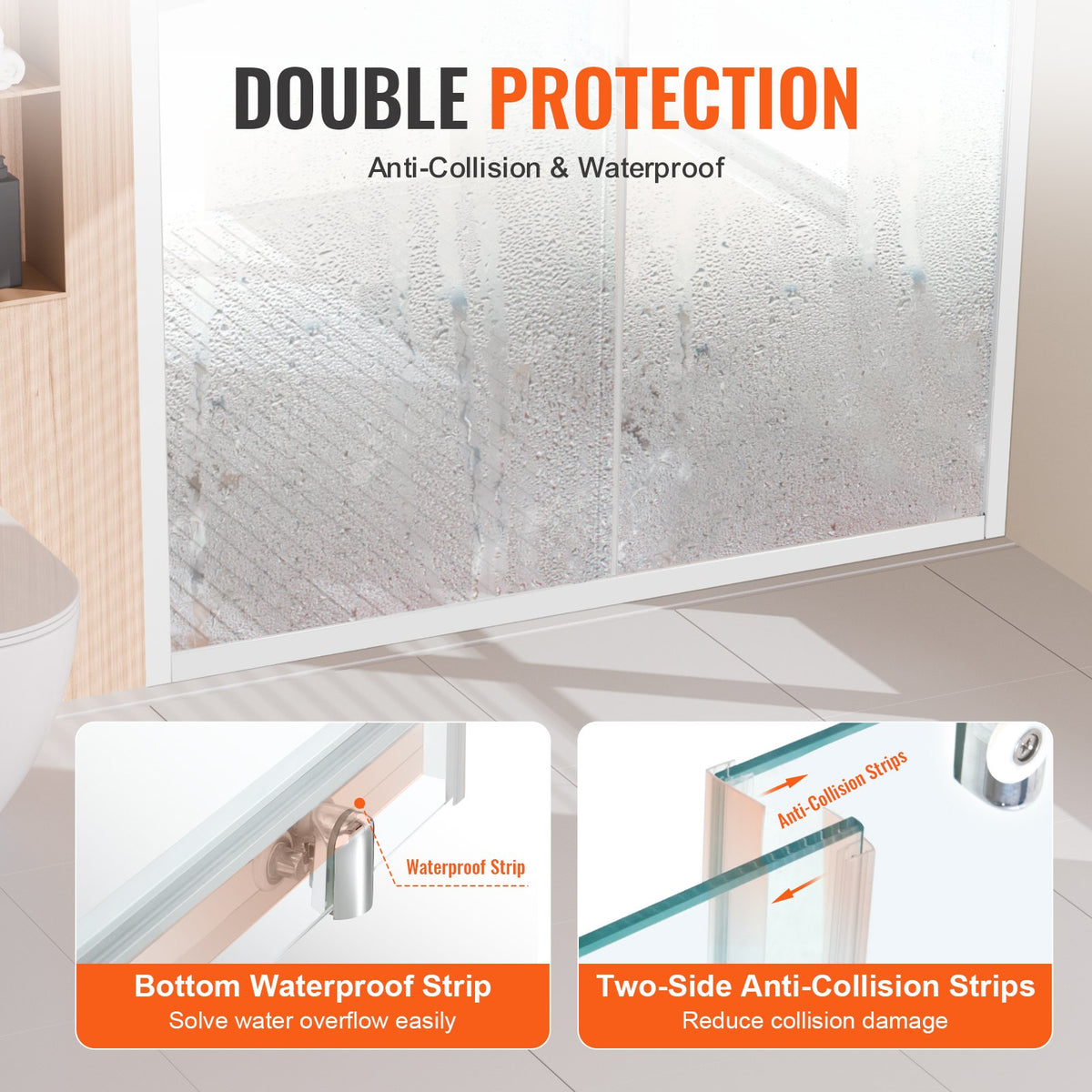 Semi-frameless Shower Door 57.7-59" x 70" SGCC Tempered Glass 1/4" Chrome V952-DBKSYMTLYSM6LNGAYV0