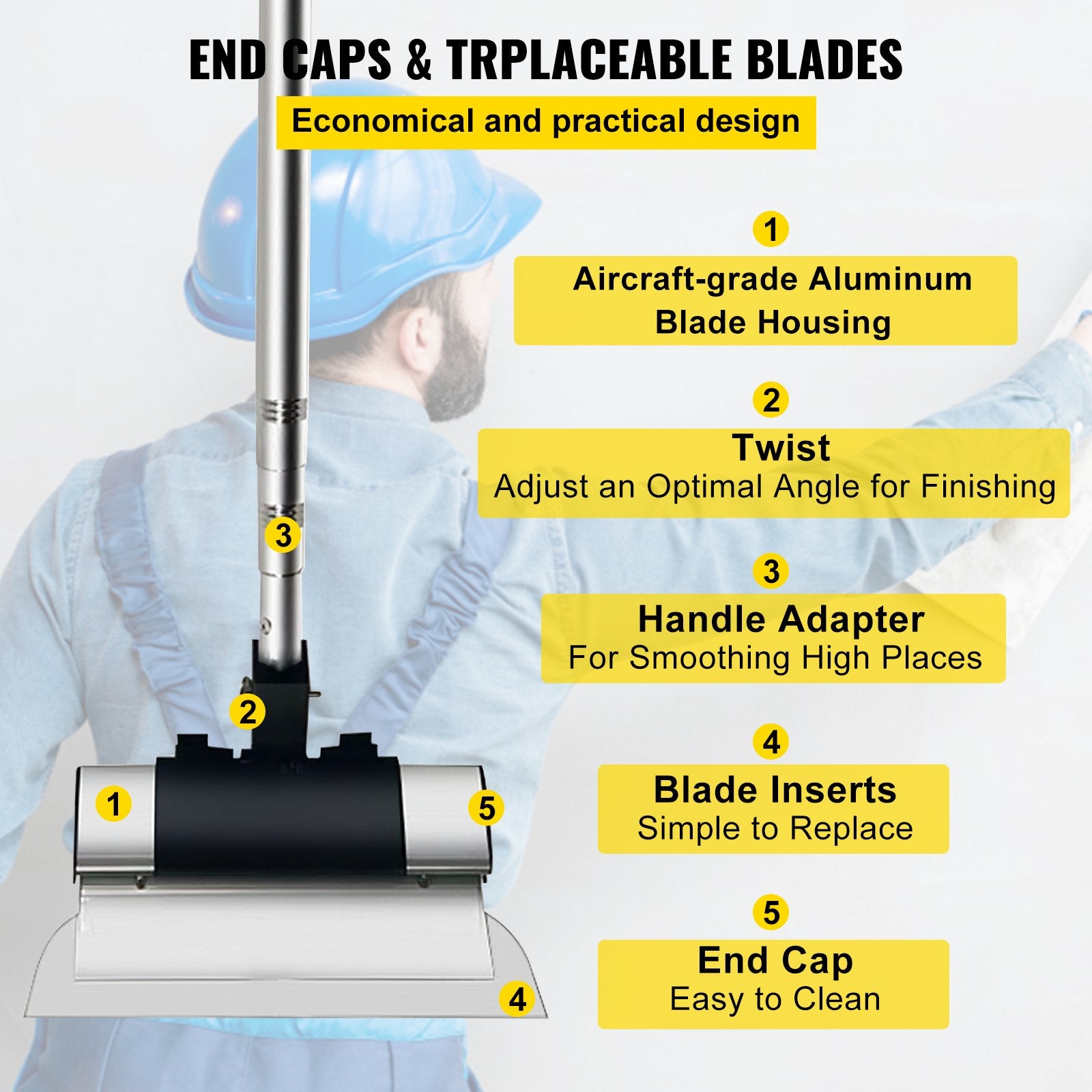 Skimming Blade Set,10"+16"+24" Blades + 35"-78" Extension Handle, European Stainless Steel Construction V952-DBSNZGD101624KO0VV0