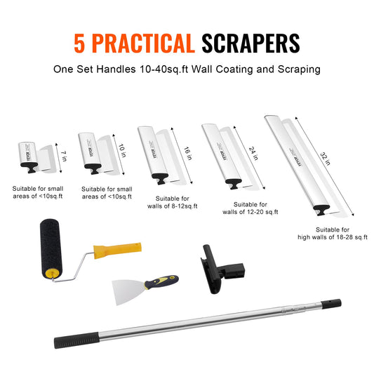 Drywall Skimming Blade Set, 7/10/14/16/24 in Skimming Blades + 34 - 81.6 in Extension Handle Pole, Stainless V952-DBSNZGDTZB5P59QZ2V0