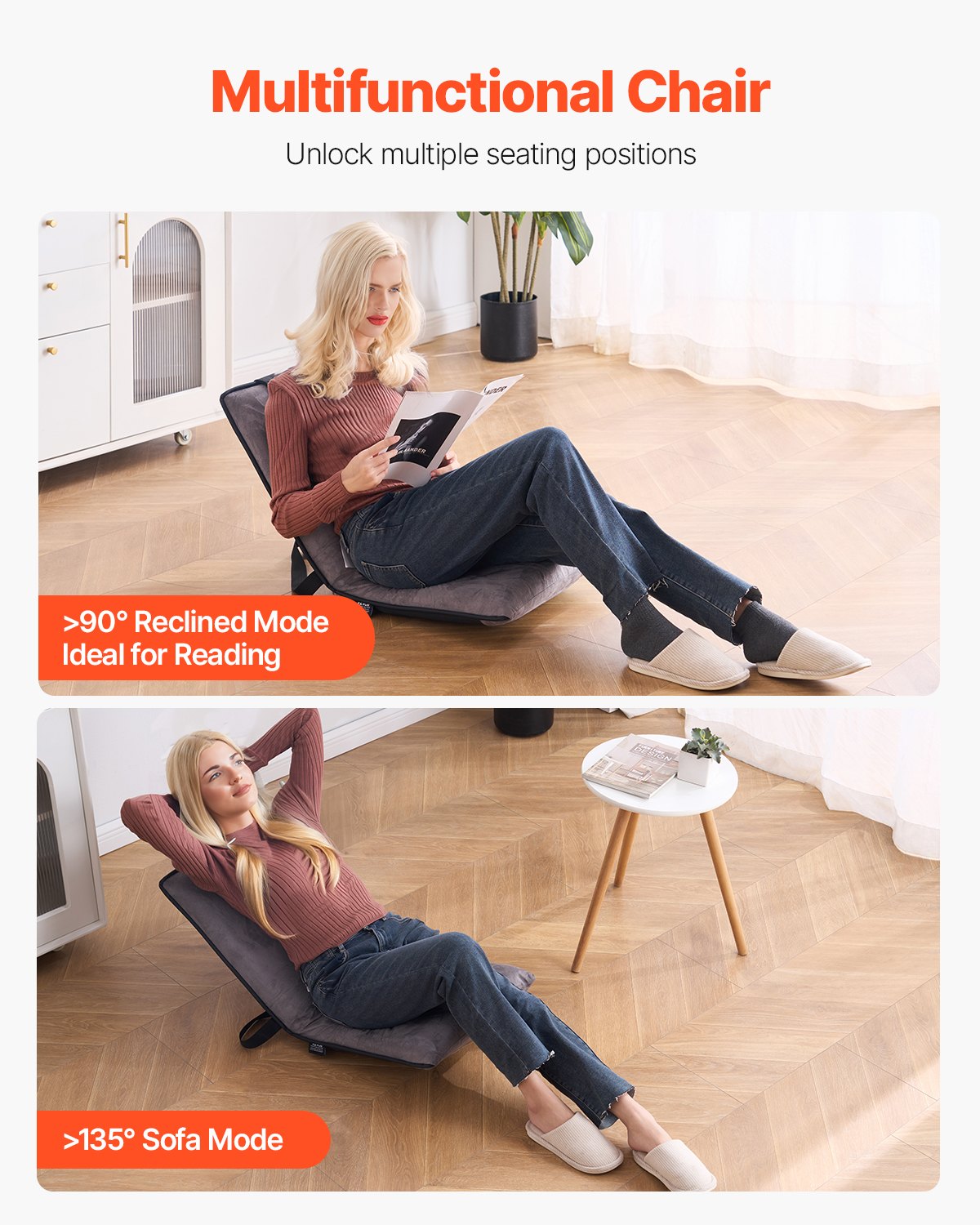 Floor Chair, 6-Position Adjustable Meditation Chair with Back Support, Folding Sofa Chair for Reading TV V952-DBYQBKWFS000DD52CV0