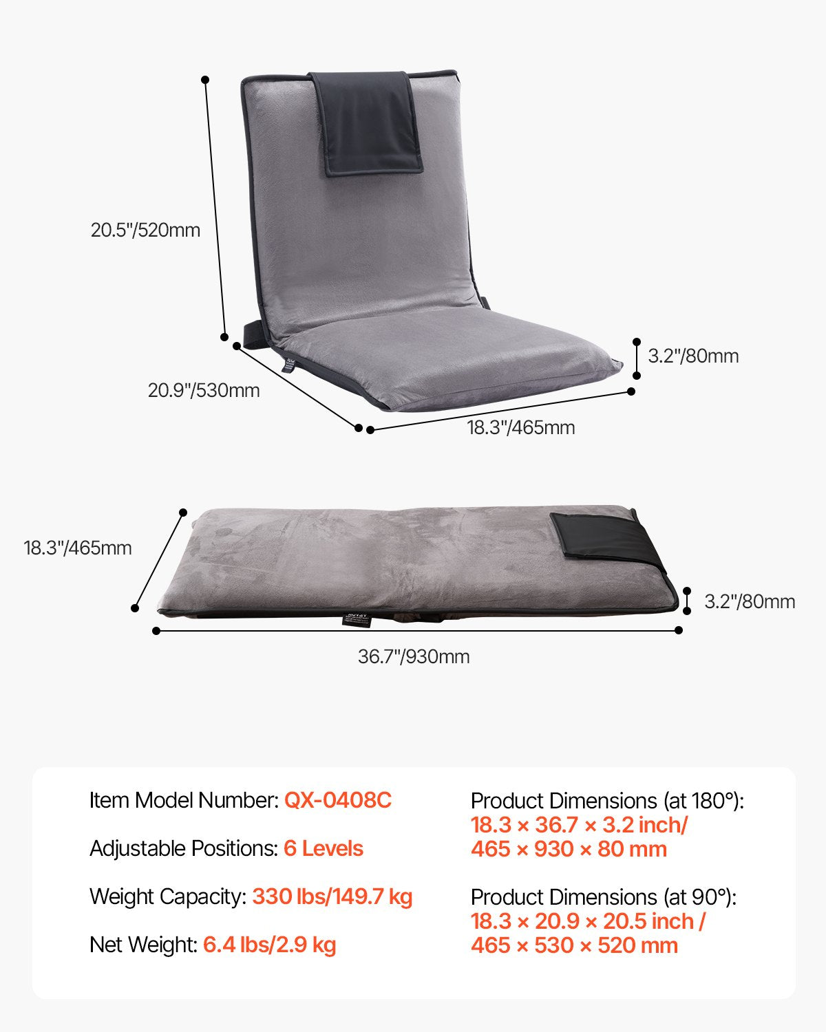 Floor Chair, 6-Position Adjustable Meditation Chair with Back Support, Folding Sofa Chair for Reading TV V952-DBYQBKWFS000DD52CV0