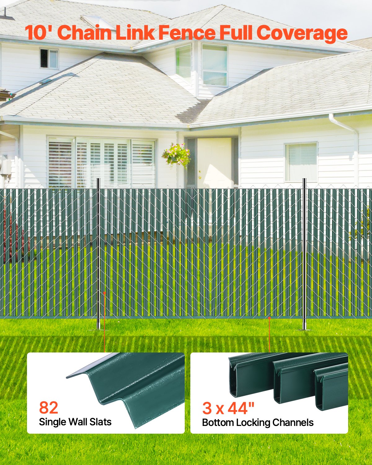 Bottom Locking Privacy Slats, Single-Wall Vertical Bottom-Locking Slats for Chain-Link Fence, High-Density V952-DBYSBTDBPE4FL2OHIV0