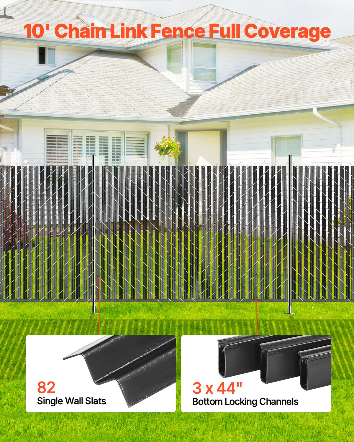 Bottom Locking Privacy Slats, Single-Wall Vertical Bottom-Locking Slats for Chain-Link Fence, High-Density V952-DBYSBTDBPE6FQ52L1V0