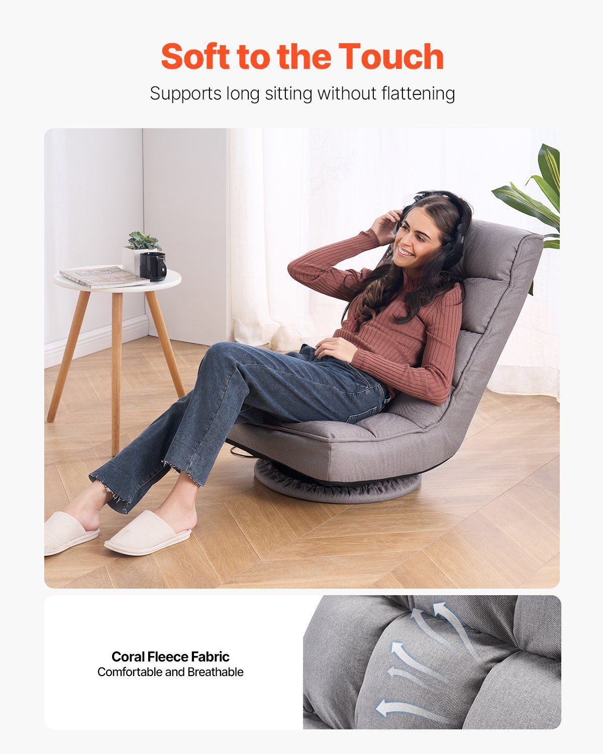 Swivel Floor Gaming Chair, 360-Degree Rotating Floor Chair with 4 Adjustable Position Folding Backrest and V952-DBYXZKWFS000O4SU9V0