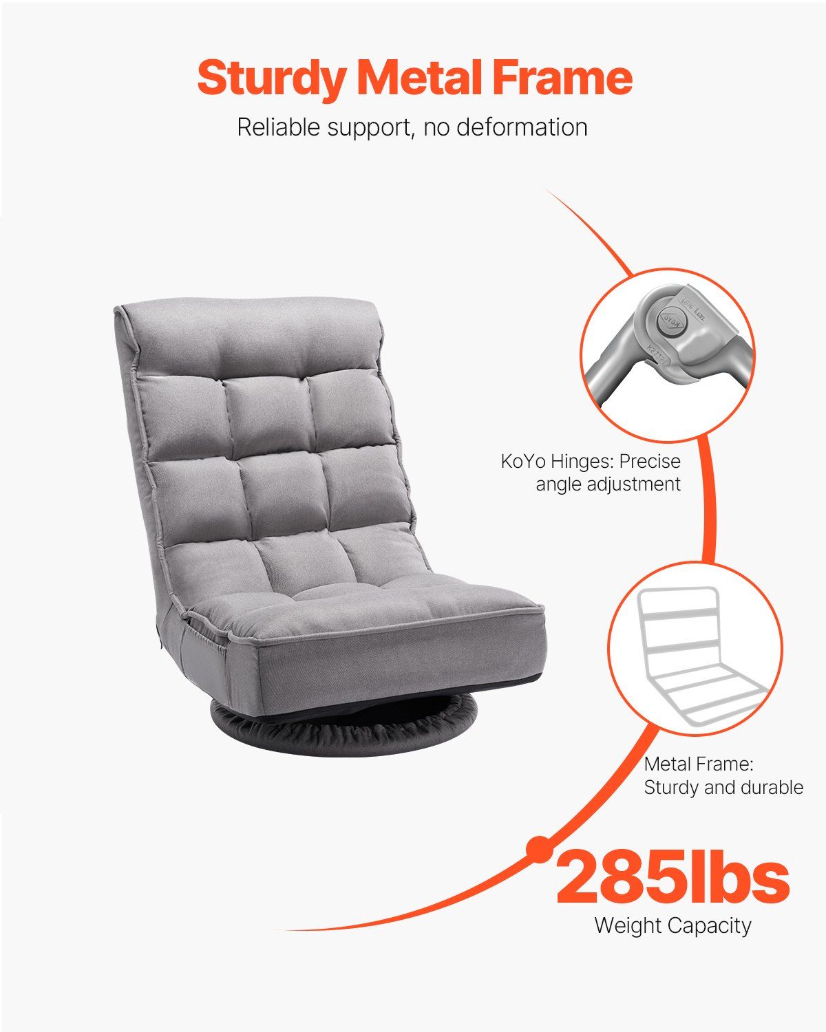 Swivel Floor Gaming Chair, 360-Degree Rotating Floor Chair with 4 Adjustable Position Folding Backrest and V952-DBYXZKWFS000O4SU9V0
