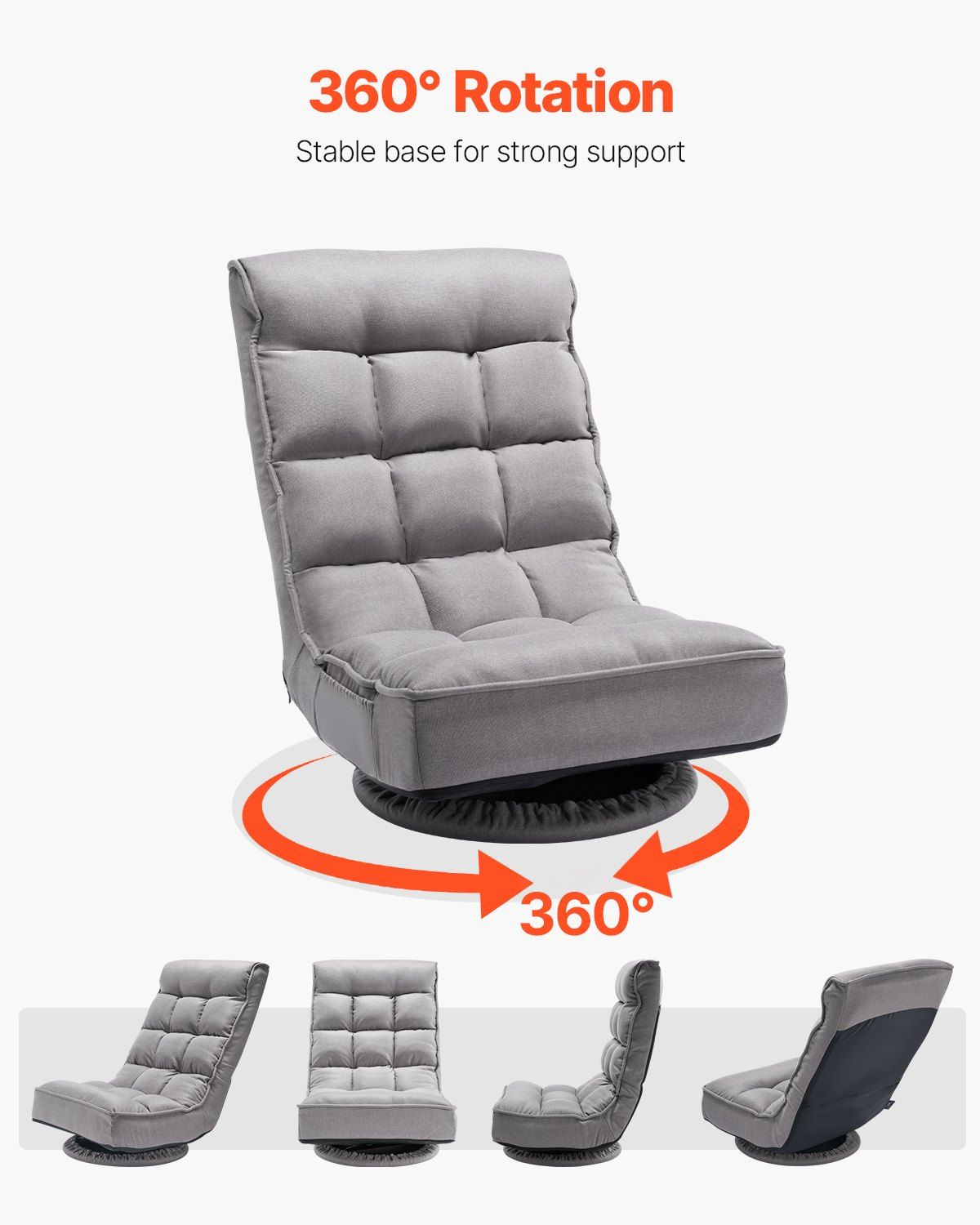 Swivel Floor Gaming Chair, 360-Degree Rotating Floor Chair with 4 Adjustable Position Folding Backrest and V952-DBYXZKWFS000O4SU9V0