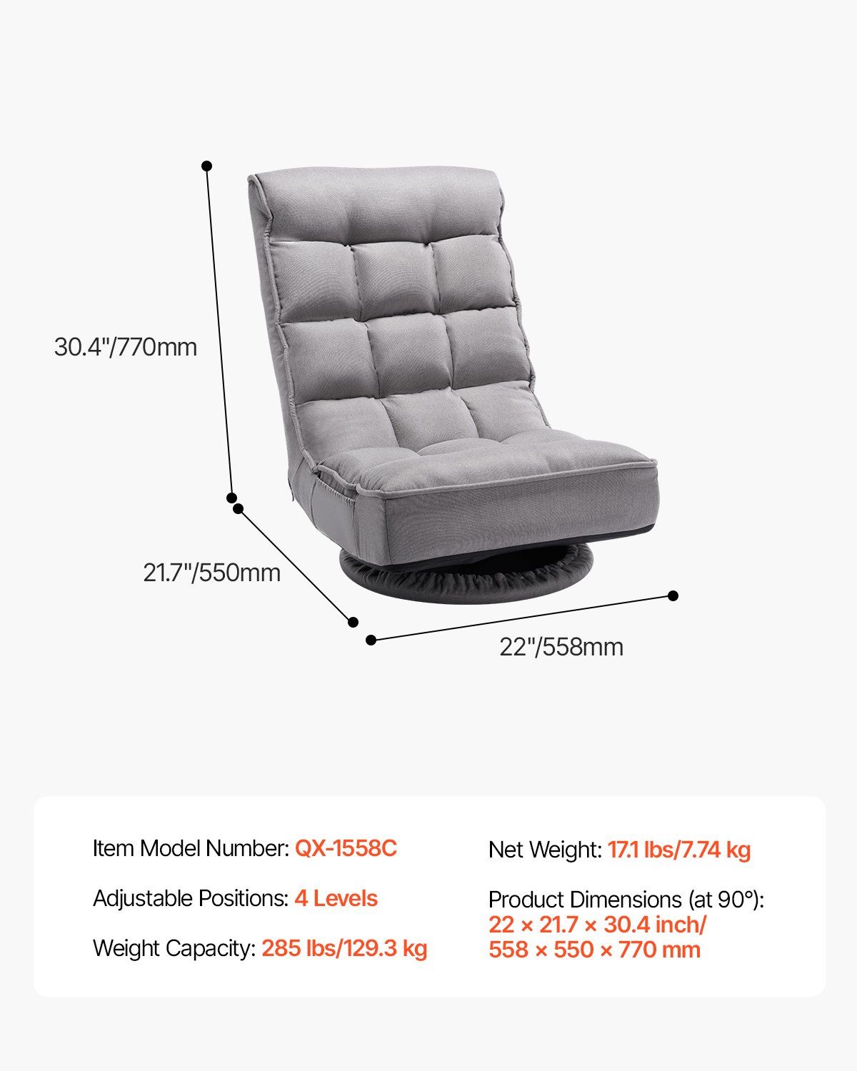Swivel Floor Gaming Chair, 360-Degree Rotating Floor Chair with 4 Adjustable Position Folding Backrest and V952-DBYXZKWFS000O4SU9V0