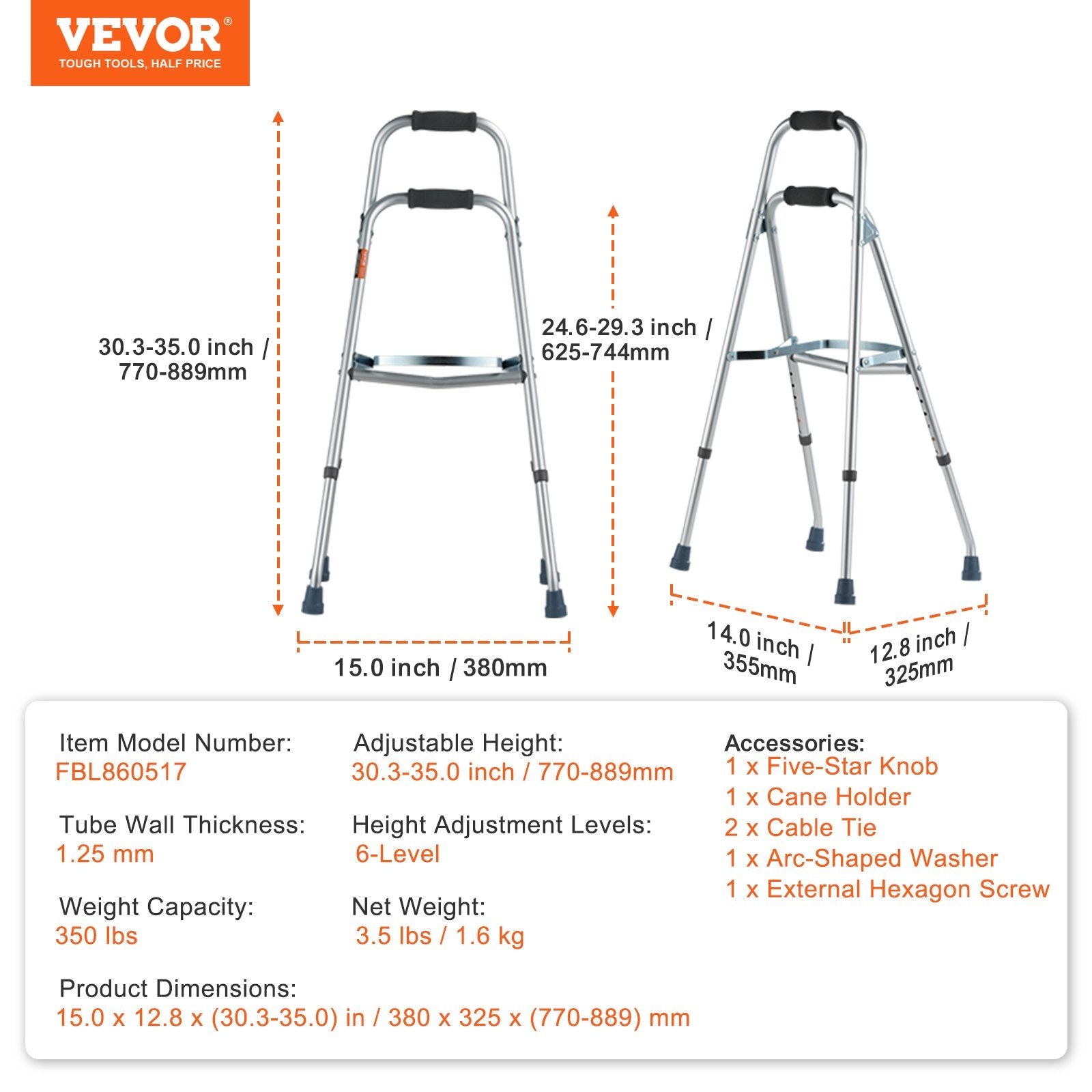 Folding Hemi Walker One Arm Mobility Walker for Senior & Adjustable Height V952-DBZXCL000000VUTKPV0