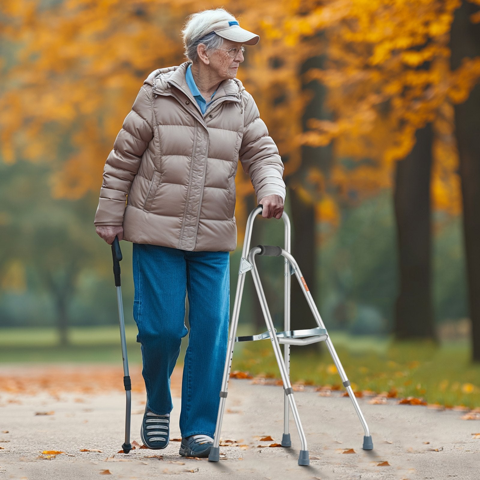Folding Hemi Walker One Arm Mobility Walker for Senior & Adjustable Height V952-DBZXCL000000VUTKPV0