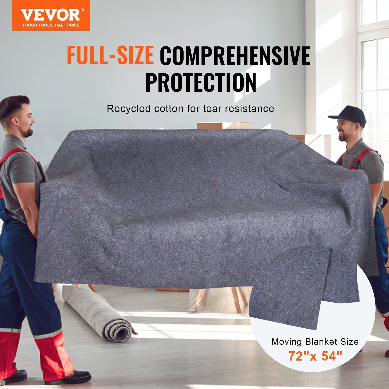 Moving Blankets, 1829 x 1372 mm, 12 kg/dz Weight, 12 Pack, Professional Recycled Cotton Packing Blanket, V952-DCBYT72X54INR64KOV0