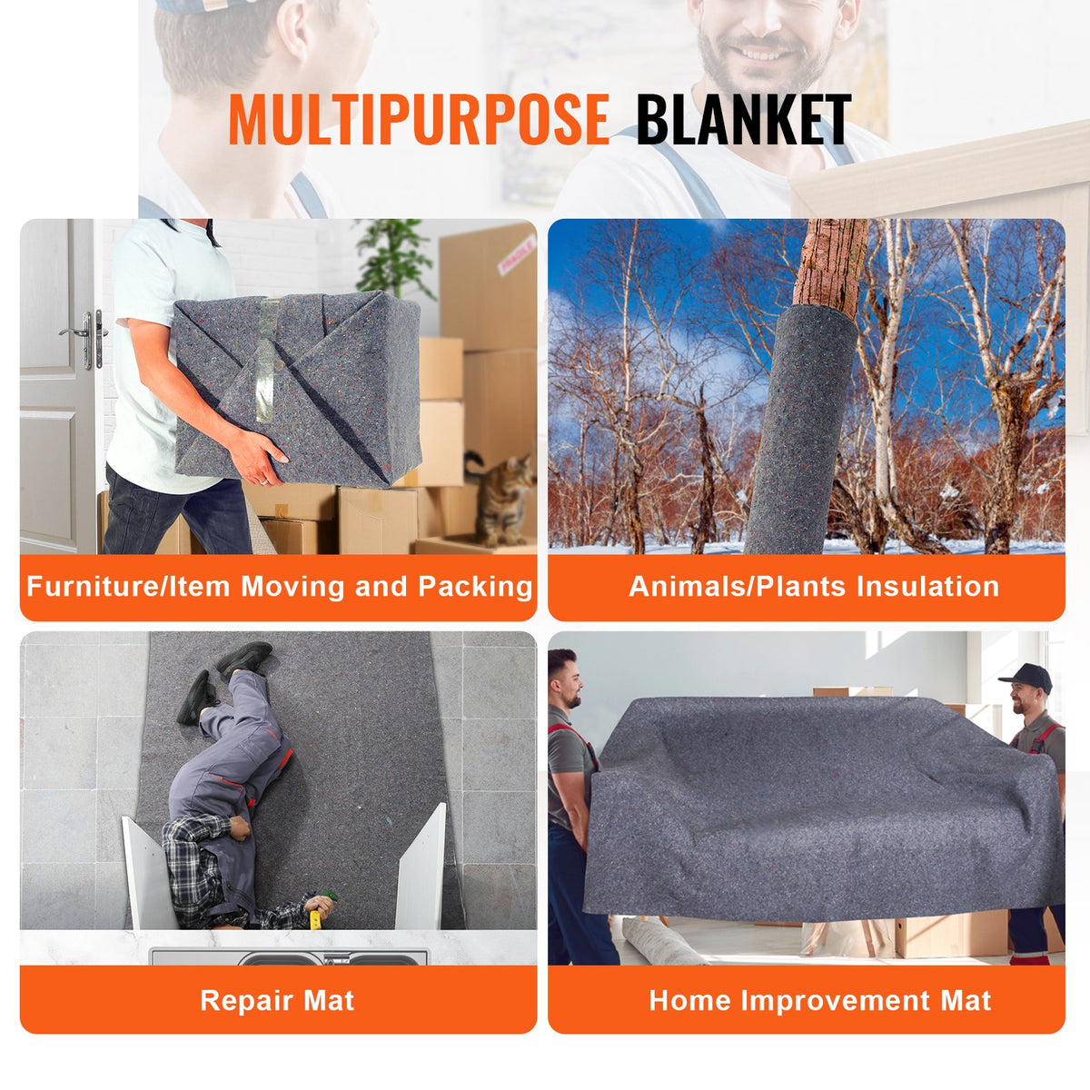 Moving Blankets, 1829 x 1372 mm, 12 kg/dz Weight, 12 Pack, Professional Recycled Cotton Packing Blanket, V952-DCBYT72X54INR64KOV0
