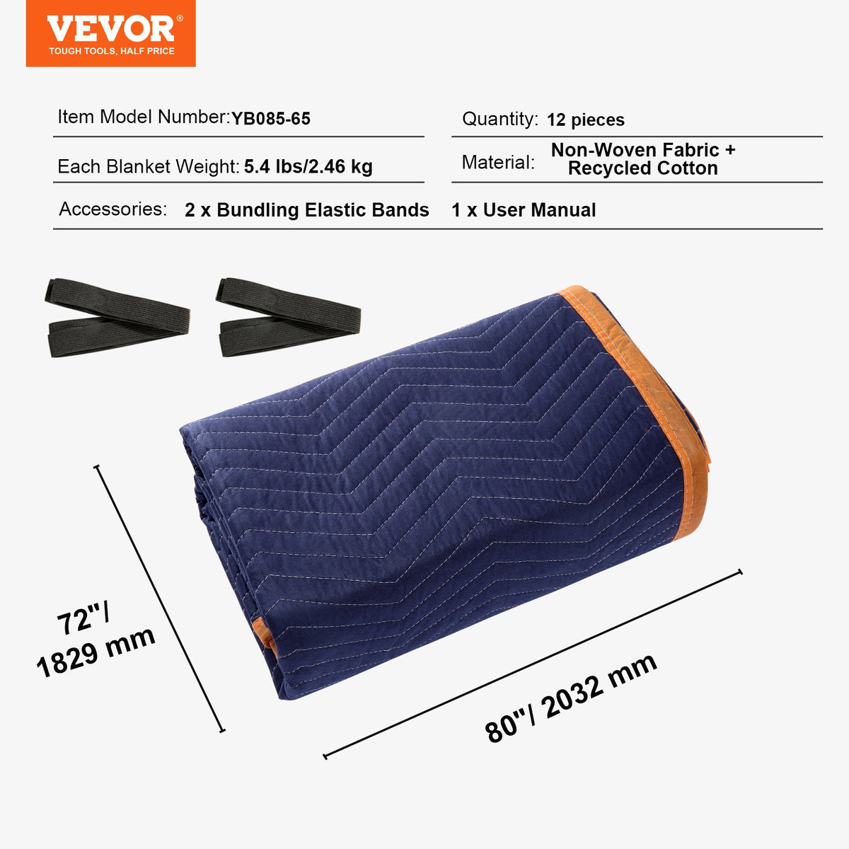 Moving Blankets, 2032 x 1829 mm, 29.5 kg/dz, 12 Packs, Professional Non-Woven & Recycled Cotton Packing V952-DCBYT80X72IN5J3EWV0