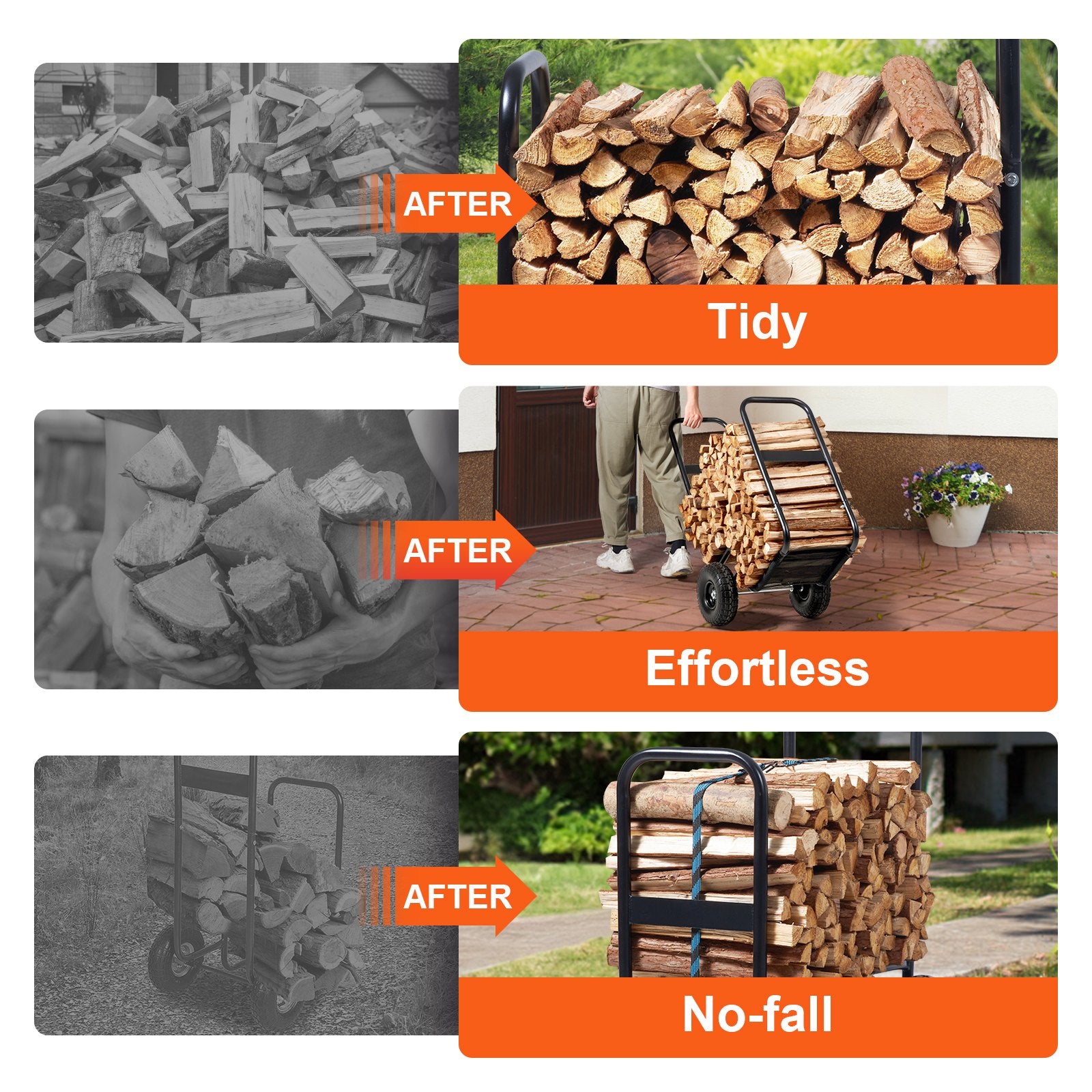 Firewood Log Cart Wood Mover Hauler 250 lbs Capacity on PU Wheels Dolly V952-DCCH43XH27XWHHAHJV0