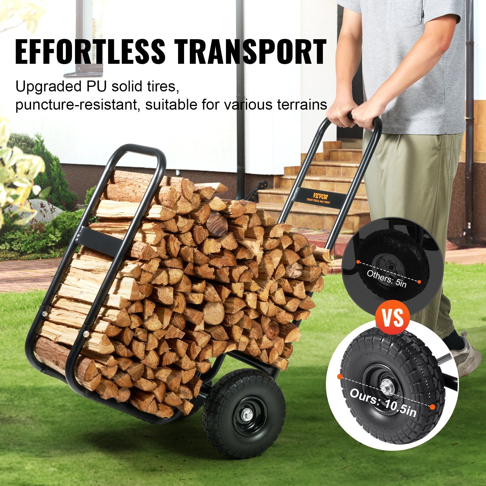 Firewood Log Cart Wood Mover Hauler 250 lbs Capacity on PU Wheels Dolly V952-DCCH43XH27XWHHAHJV0