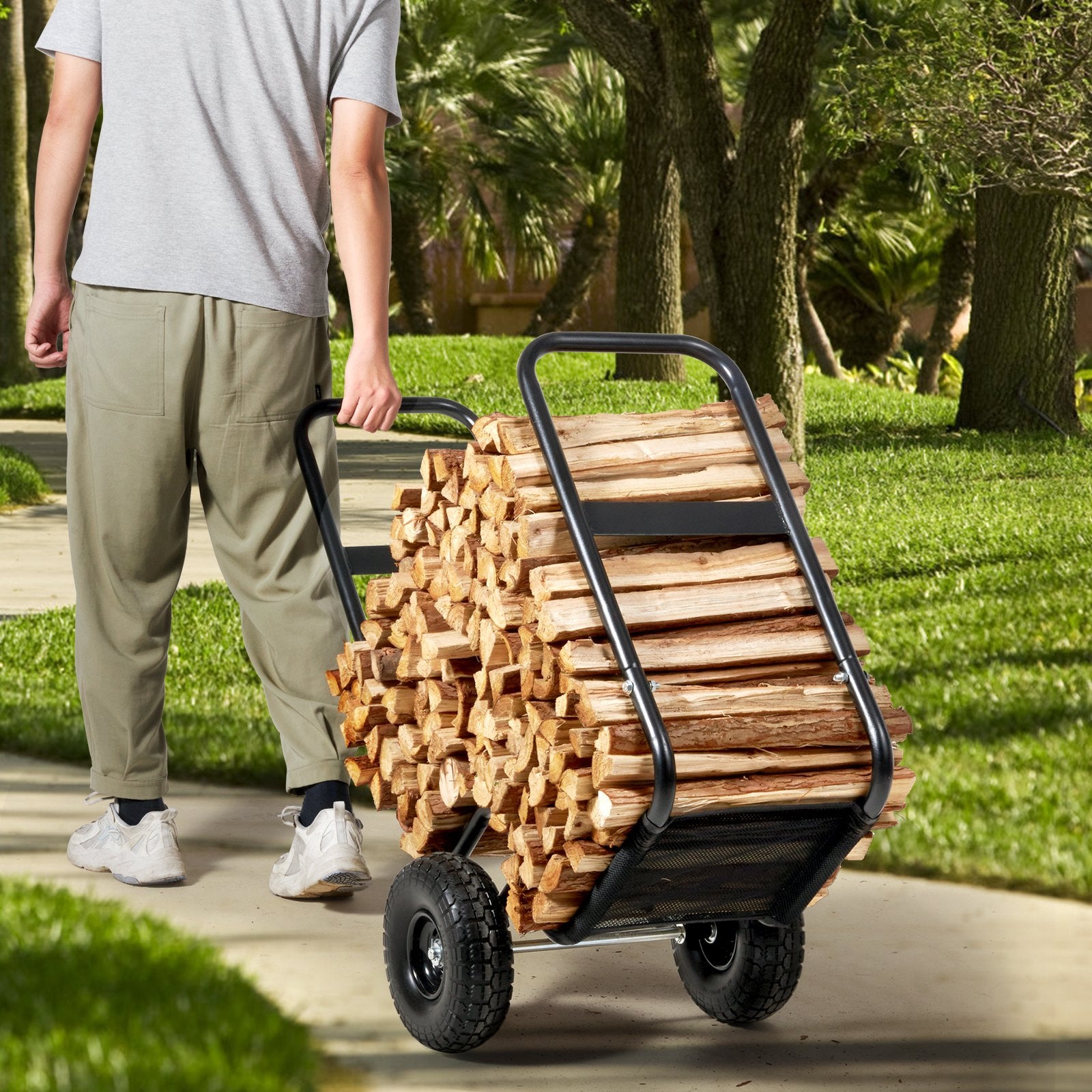 Firewood Log Cart Wood Mover Hauler 250 lbs Capacity on PU Wheels Dolly V952-DCCH43XH27XWHHAHJV0