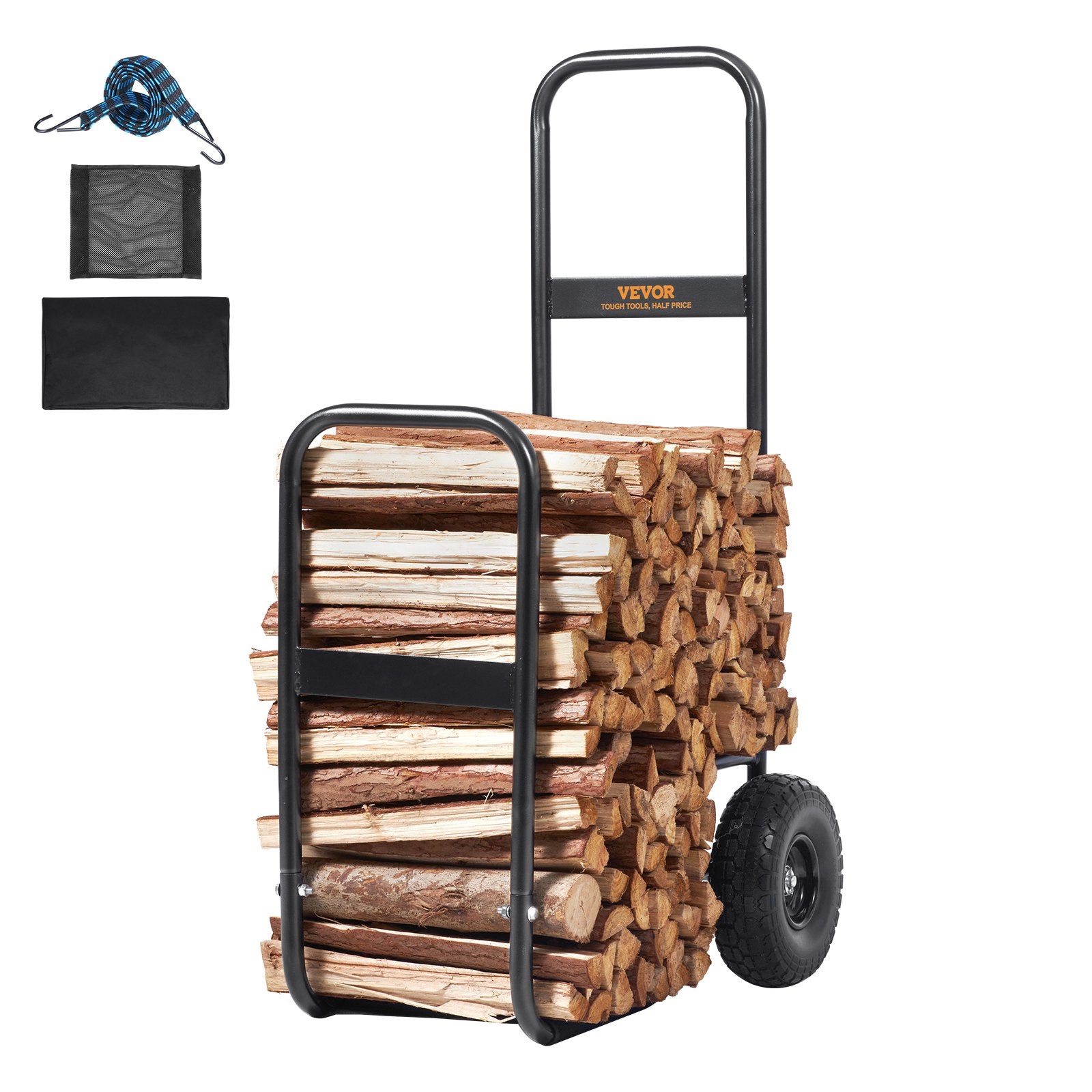 Firewood Log Cart Wood Mover Hauler 250 lbs Capacity on PU Wheels Dolly V952-DCCH43XH27XWHHAHJV0