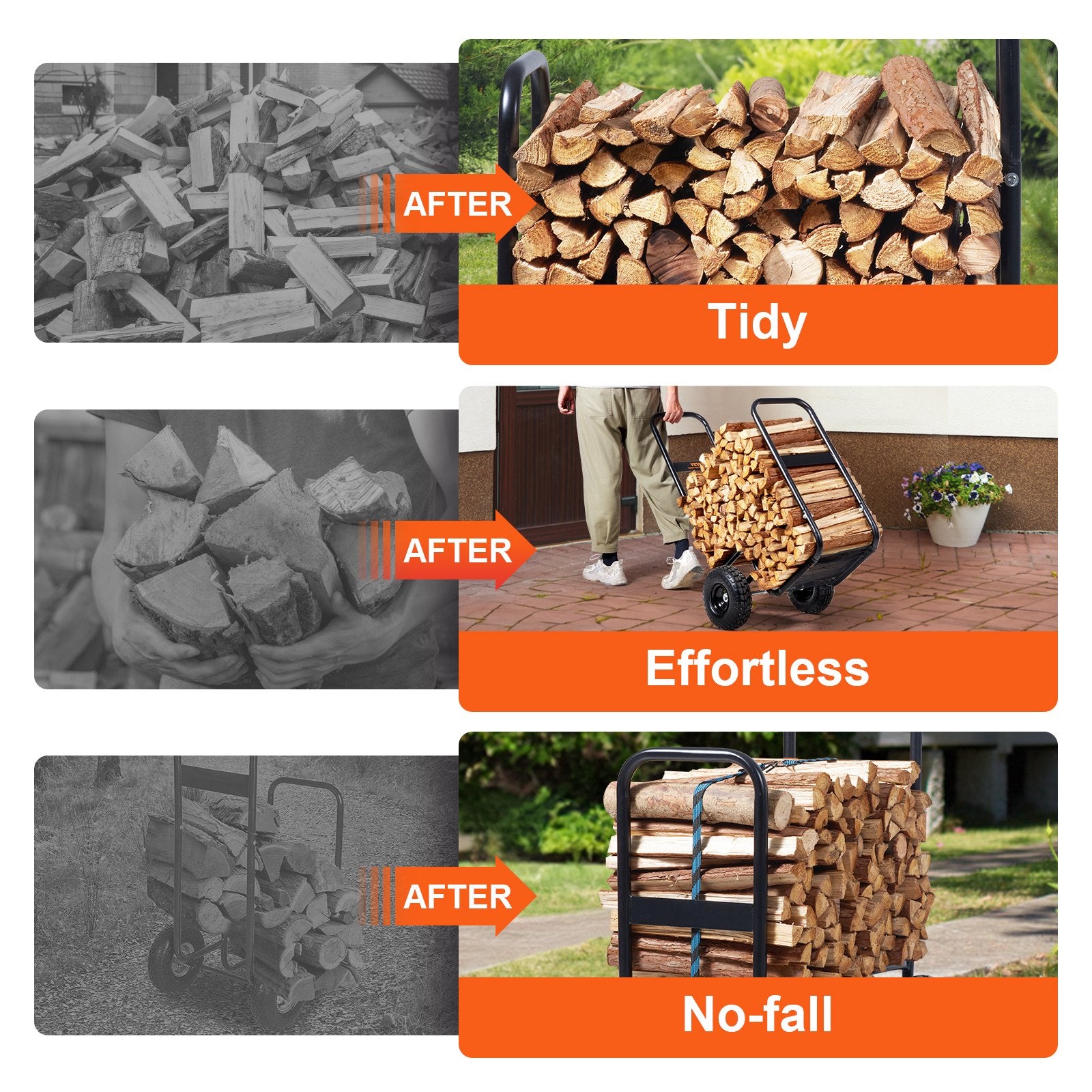 Firewood Log Cart, 113 kg Load Capacity, Outdoor and Indoor Wood Rack Storage Mover with Pneumatic Rubber V952-DCCH43XH27XWYTWGDV0