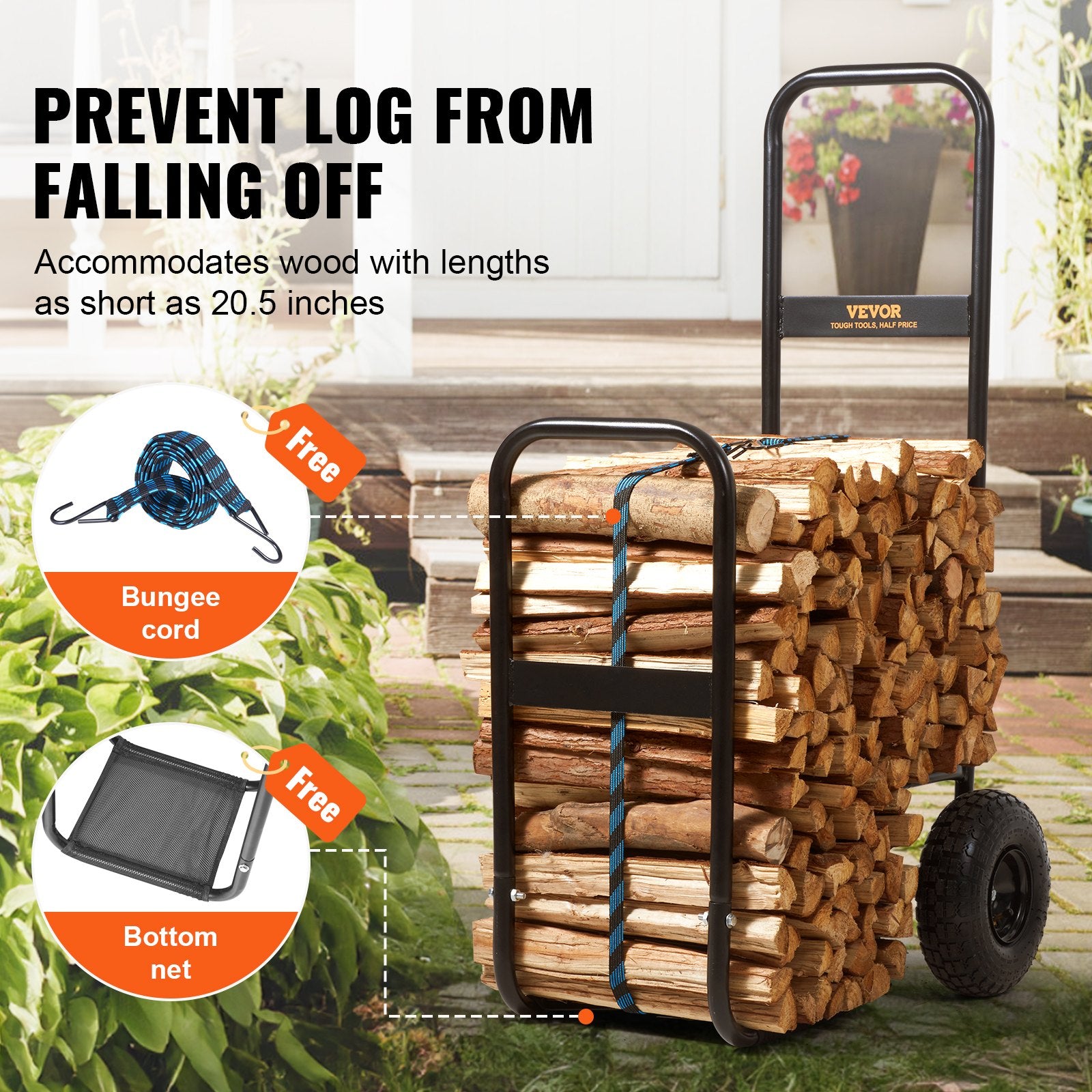 Firewood Log Cart, 113 kg Load Capacity, Outdoor and Indoor Wood Rack Storage Mover with Pneumatic Rubber V952-DCCH43XH27XWYTWGDV0