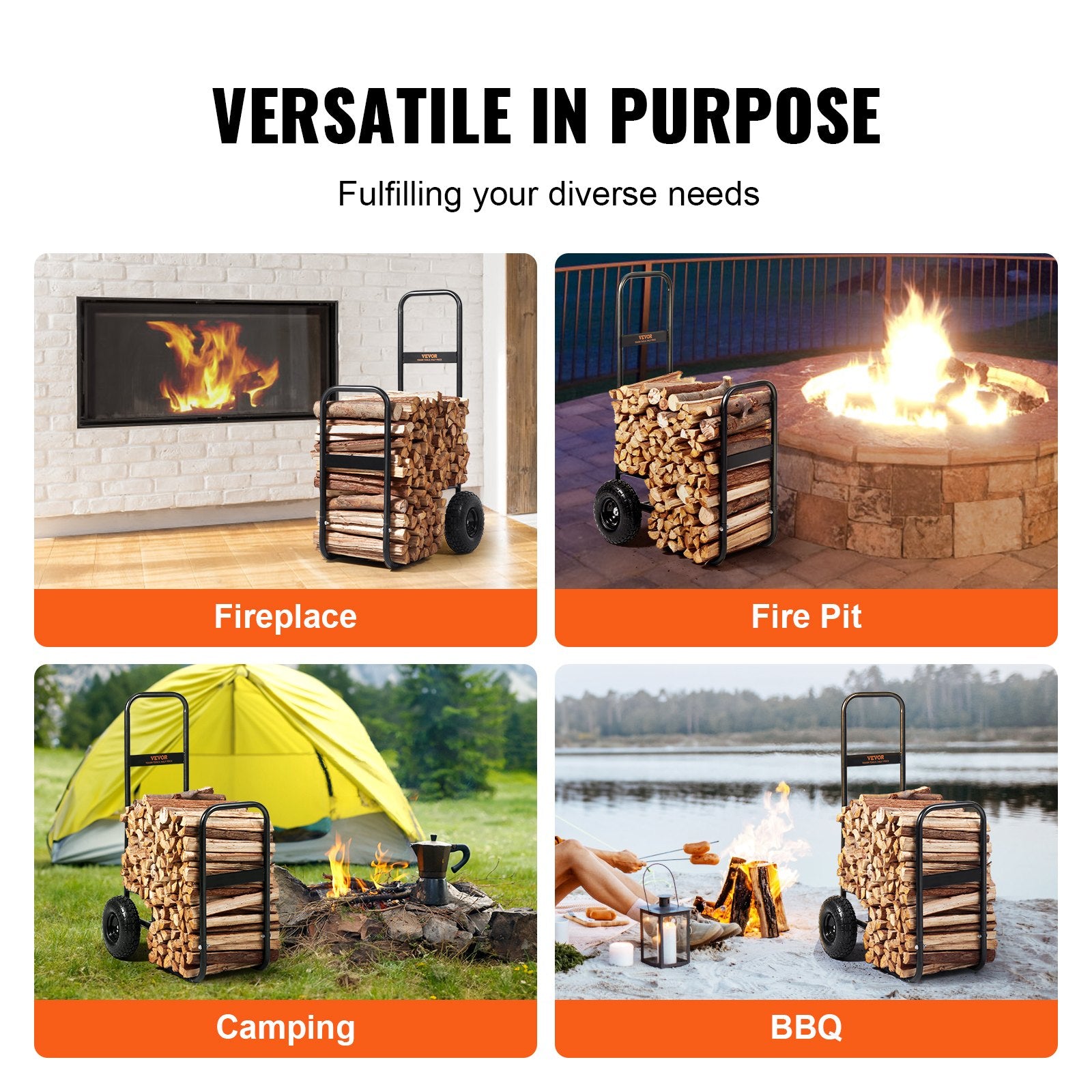 Firewood Log Cart, 113 kg Load Capacity, Outdoor and Indoor Wood Rack Storage Mover with Pneumatic Rubber V952-DCCH43XH27XWYTWGDV0