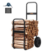 Firewood Log Cart, 113 kg Load Capacity, Outdoor and Indoor Wood Rack Storage Mover with Pneumatic Rubber V952-DCCH43XH27XWYTWGDV0