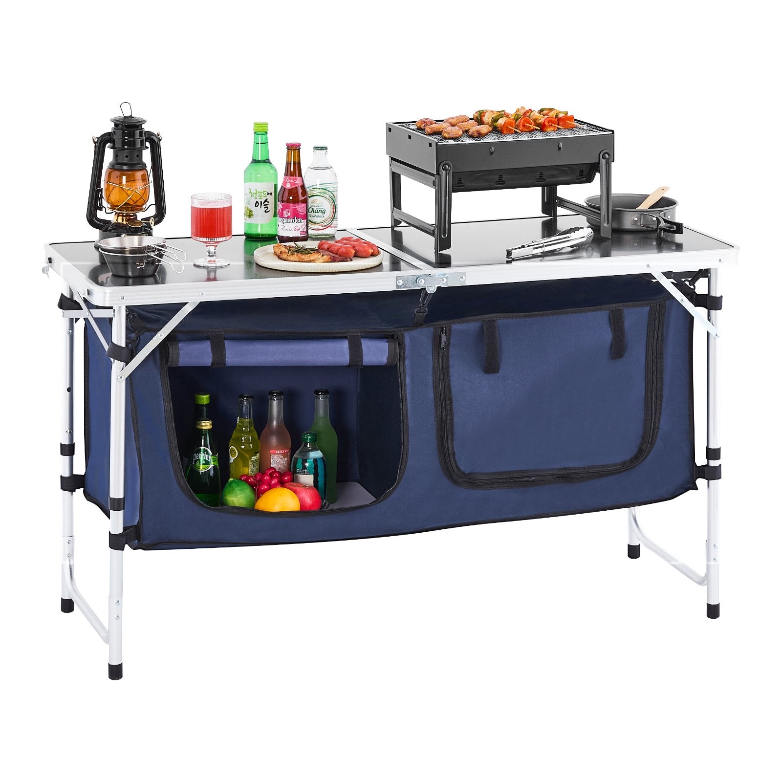 Camping Kitchen Table, Folding Outdoor Cooking Table, 3 Adjustable Height, Aluminum Lightweight Portable Cook V952-DCCWJKLSLSBY357B3V0