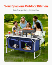 Camping Kitchen Table, Folding Outdoor Cooking Table, 3 Adjustable Height, Aluminum Lightweight Portable Cook V952-DCCWJKLSLSBY357B3V0