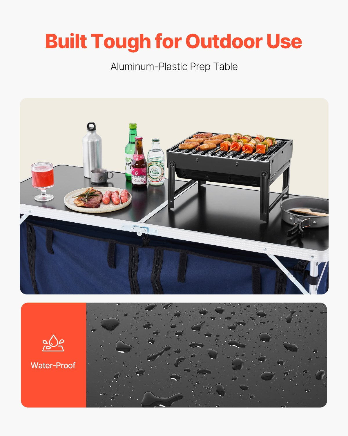 Camping Kitchen Table, Folding Outdoor Cooking Table, 3 Adjustable Height, Aluminum Lightweight Portable Cook V952-DCCWJKLSLSBY357B3V0