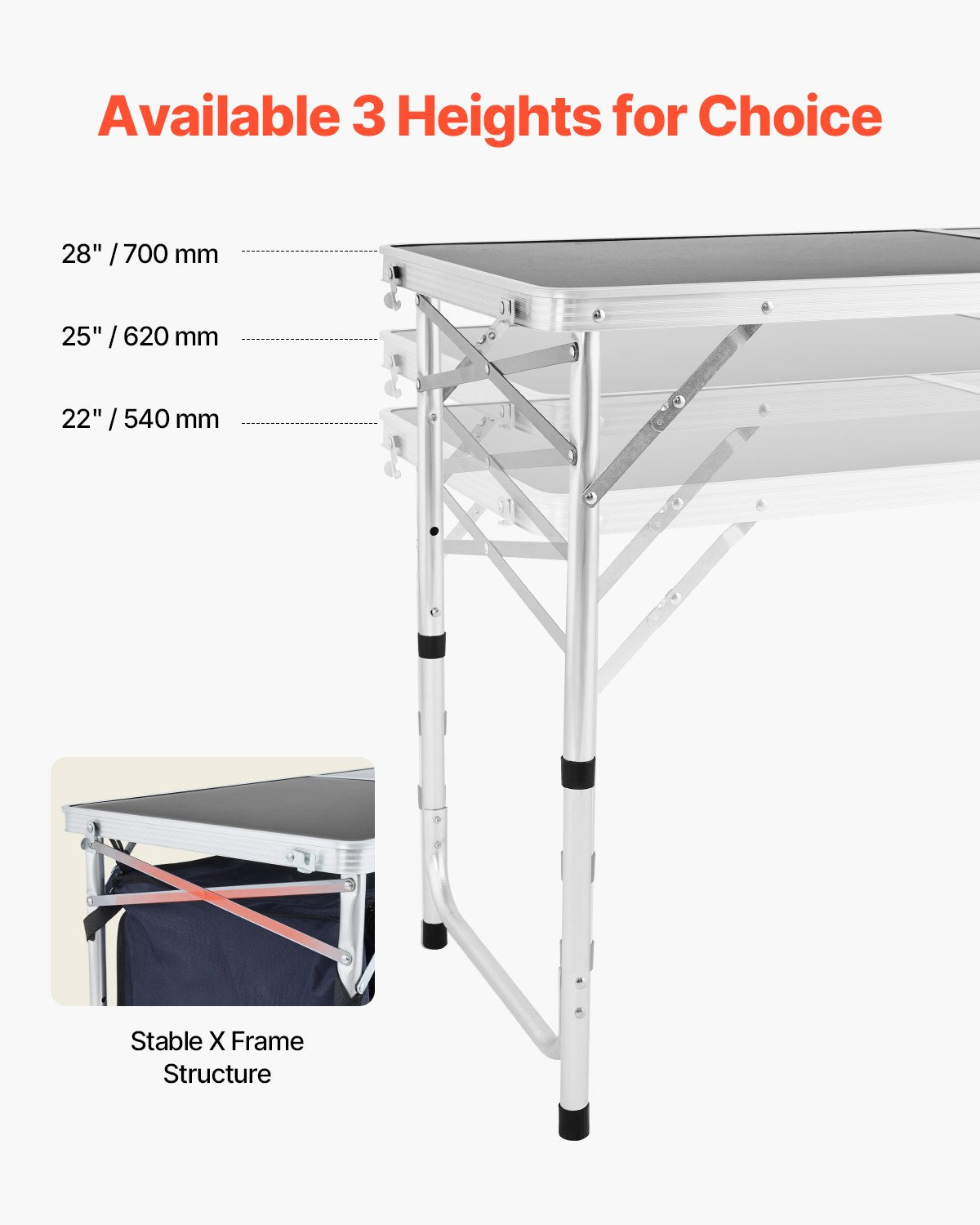 Camping Kitchen Table, Folding Outdoor Cooking Table, 3 Adjustable Height, Aluminum Lightweight Portable Cook V952-DCCWJKLSLSBY357B3V0
