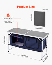 Camping Kitchen Table, Folding Outdoor Cooking Table, 3 Adjustable Height, Aluminum Lightweight Portable Cook V952-DCCWJKLSLSBY357B3V0