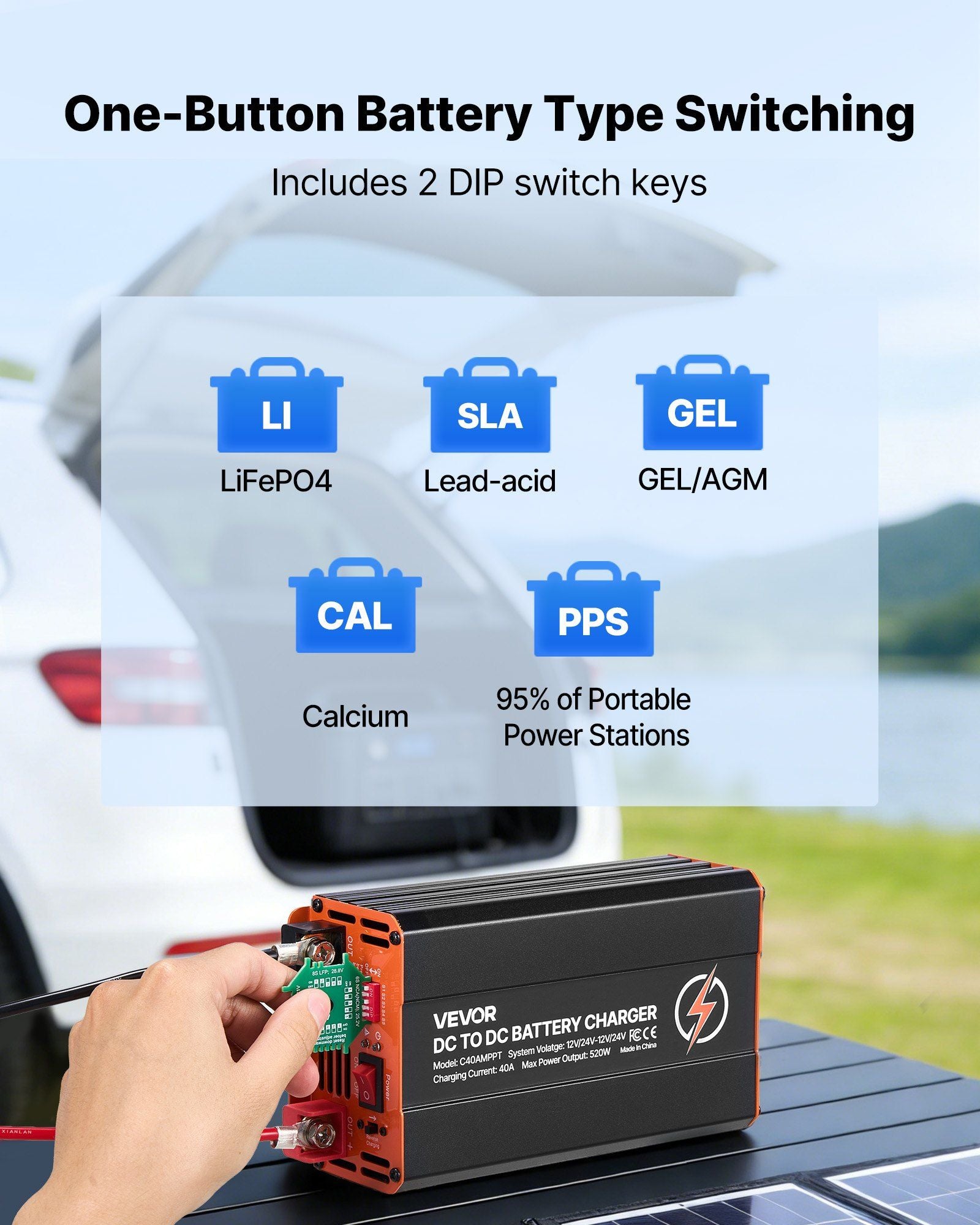 DC to DC Charger with MPPT, 520W, 40A On-Board Battery Charger, Solar Panel/Alternator Dual Input, Smart V952-DCDCSDY12V2422Q4J001V9