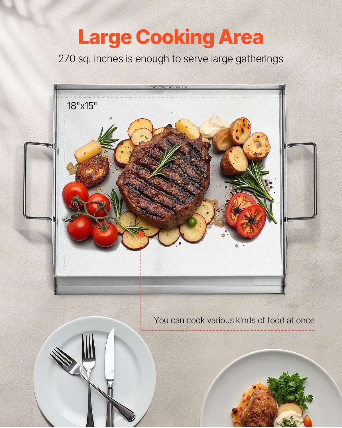 Stainless Steel Griddle, 18x16 inch Universal Flat Top Rectangular Plate, Gas Grill Griddle for BBQ Grill, V952-DCJPBXG1816I6OP2EV0