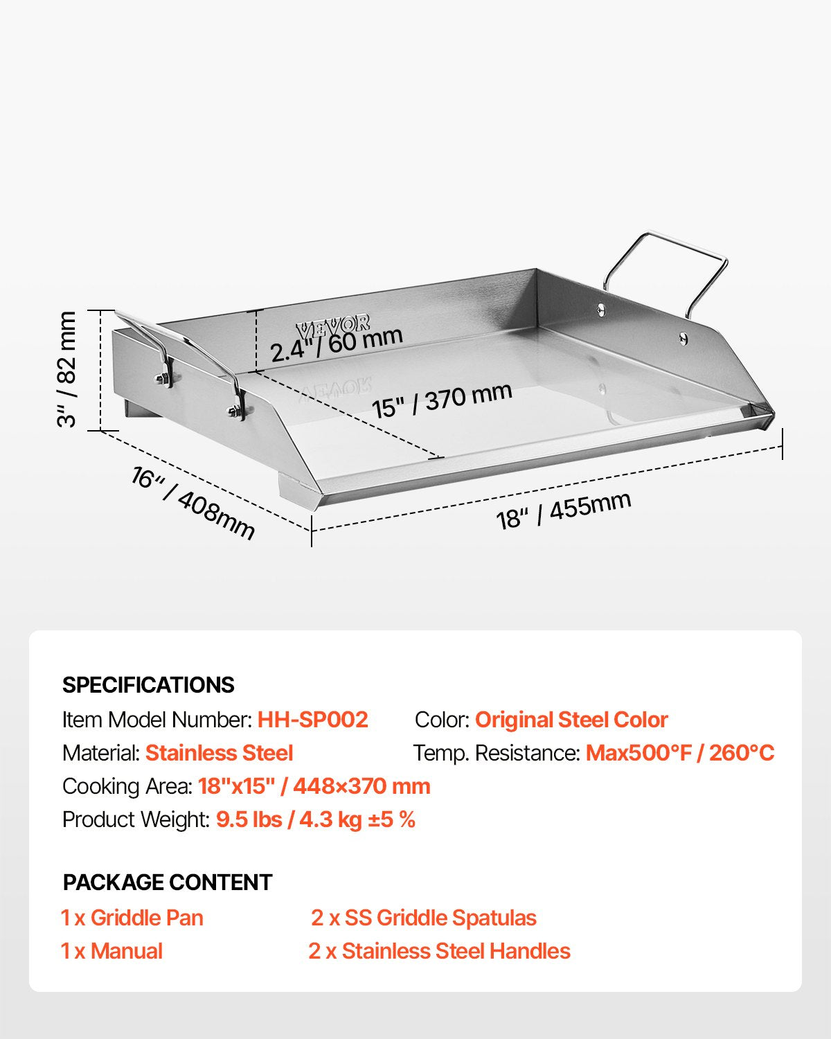 Stainless Steel Griddle, 18x16 inch Universal Flat Top Rectangular Plate, Gas Grill Griddle for BBQ Grill, V952-DCJPBXG1816I6OP2EV0