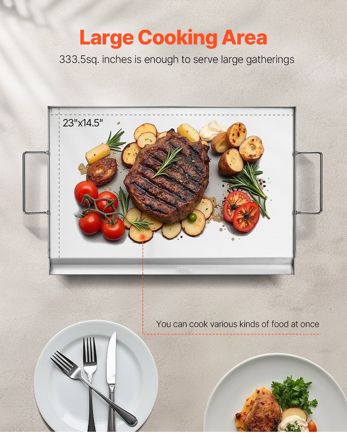 Stainless Steel Griddle, 23x16 inch Universal Flat Top Rectangular Plate, Gas Grill Griddle for BBQ Grill, V952-DCJPBXG2316IQ5MBZV0