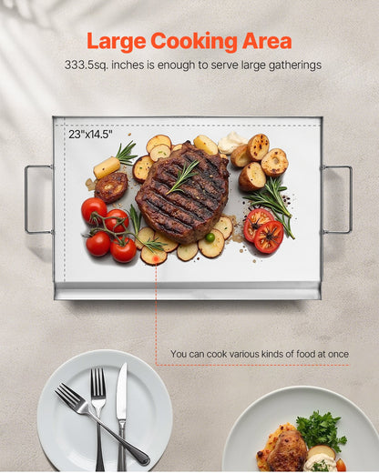 Stainless Steel Griddle, 23x16 inch Universal Flat Top Rectangular Plate, Gas Grill Griddle for BBQ Grill, V952-DCJPBXG2316IQ5MBZV0