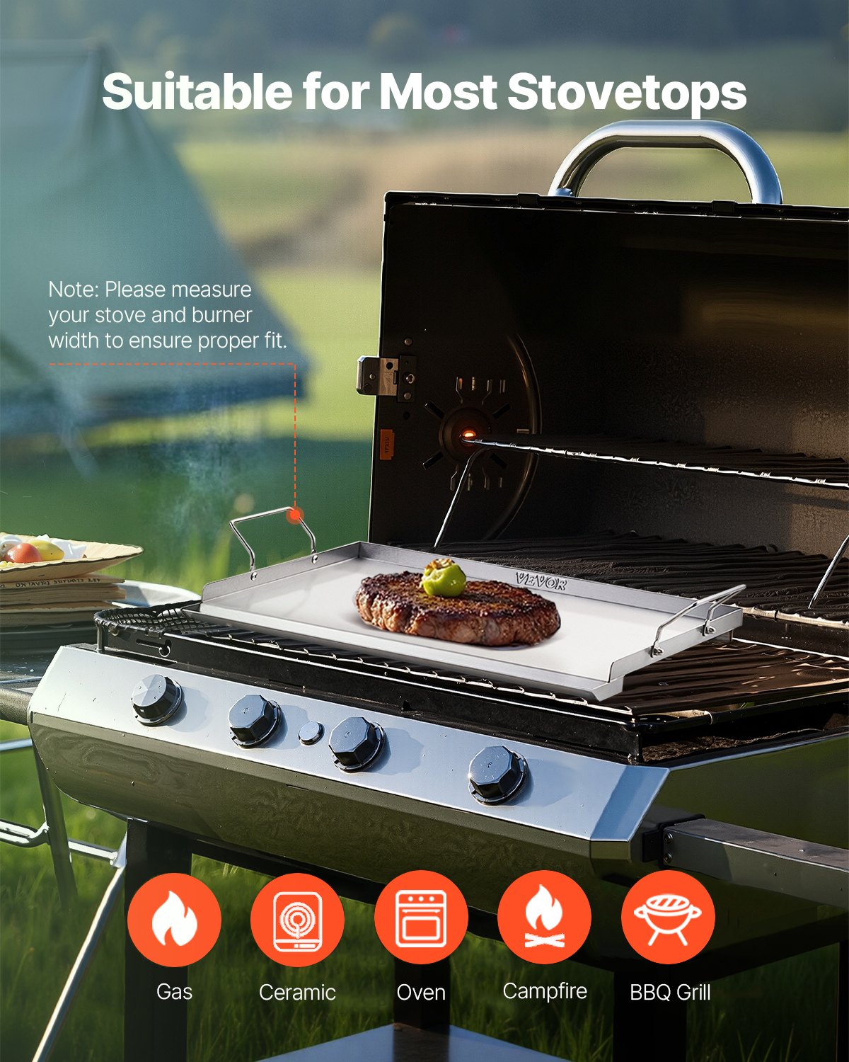 Stainless Steel Griddle, 23x16 inch Universal Flat Top Rectangular Plate, Gas Grill Griddle for BBQ Grill, V952-DCJPBXG2316IQ5MBZV0