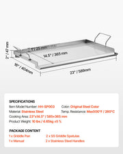 Stainless Steel Griddle, 23x16 inch Universal Flat Top Rectangular Plate, Gas Grill Griddle for BBQ Grill, V952-DCJPBXG2316IQ5MBZV0
