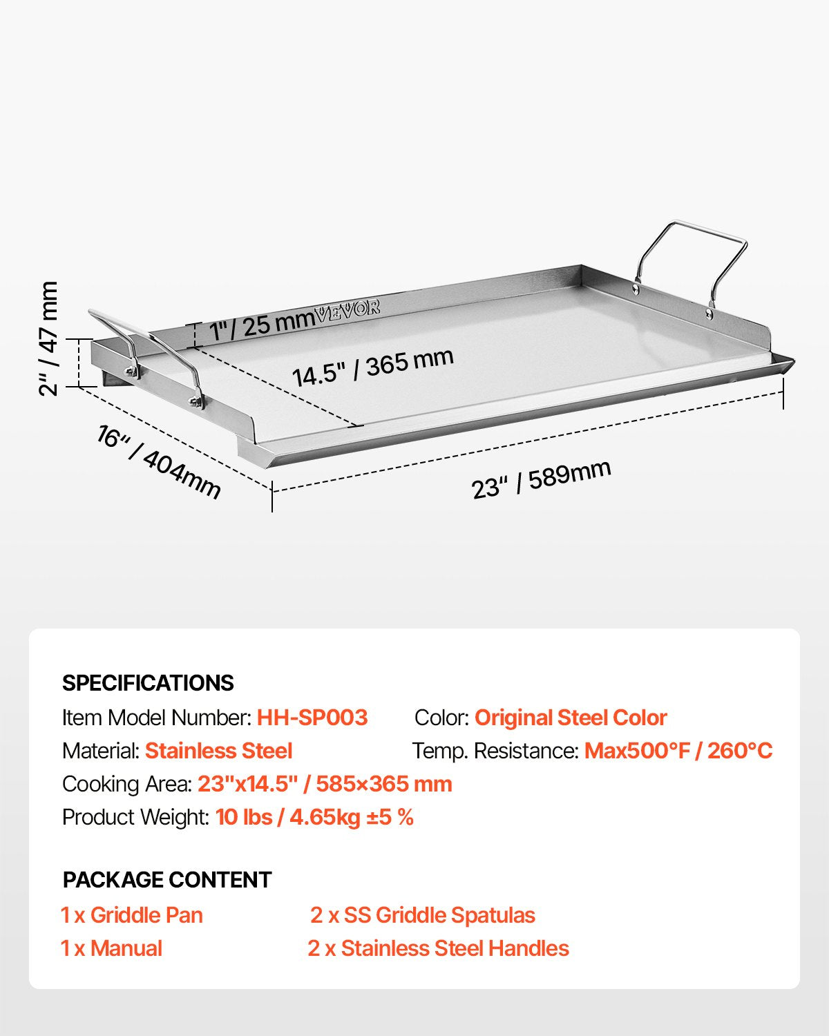 Stainless Steel Griddle, 23x16 inch Universal Flat Top Rectangular Plate, Gas Grill Griddle for BBQ Grill, V952-DCJPBXG2316IQ5MBZV0