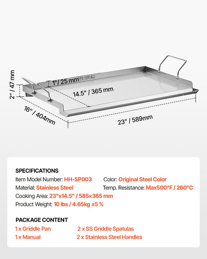 Stainless Steel Griddle, 23x16 inch Universal Flat Top Rectangular Plate, Gas Grill Griddle for BBQ Grill, V952-DCJPBXG2316IQ5MBZV0