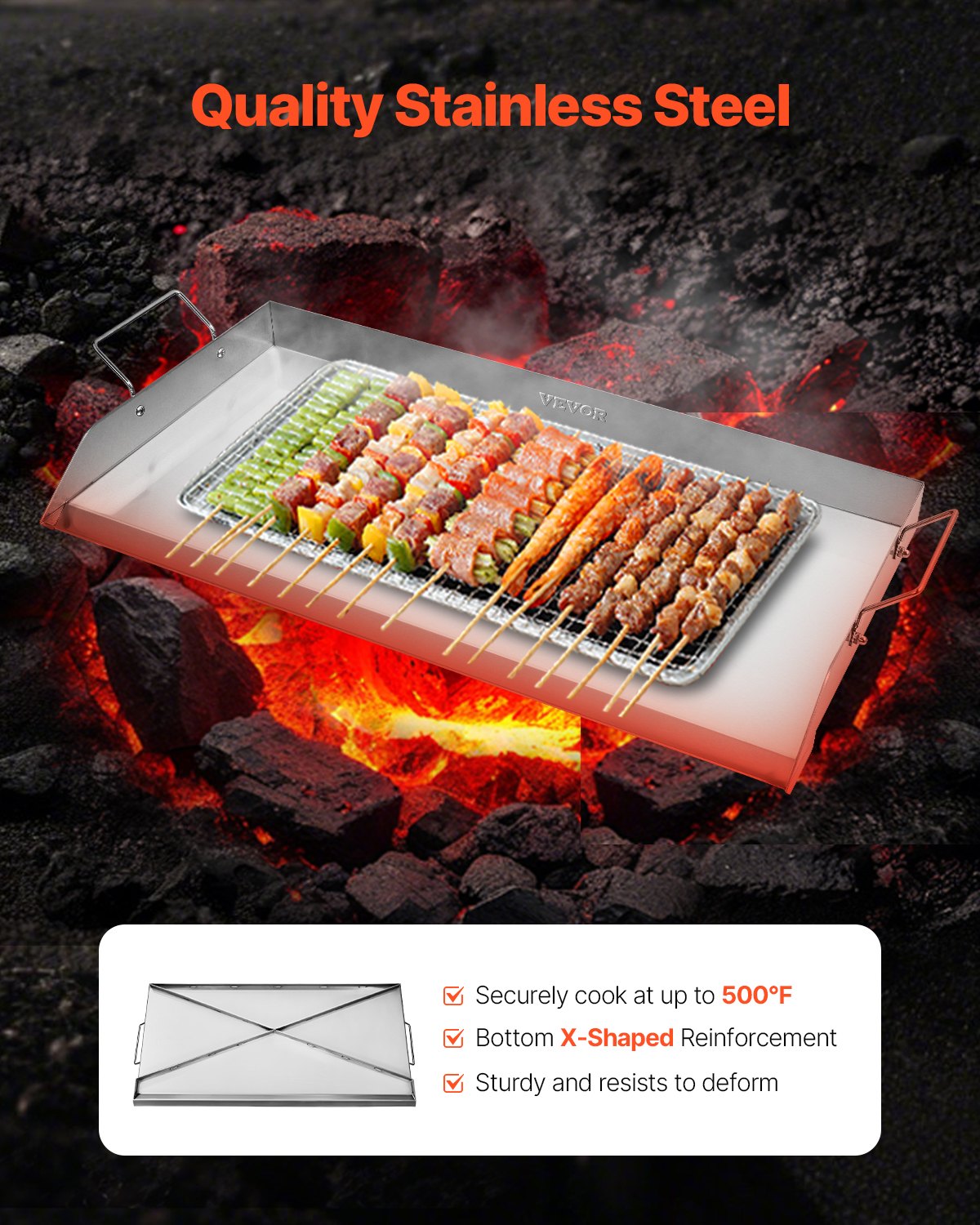 Stainless Steel Griddle, 32x16 inch Universal Flat Top Rectangular Plate, Gas Grill Griddle for BBQ Grill, V952-DCJPBXG3217INLUP8V0