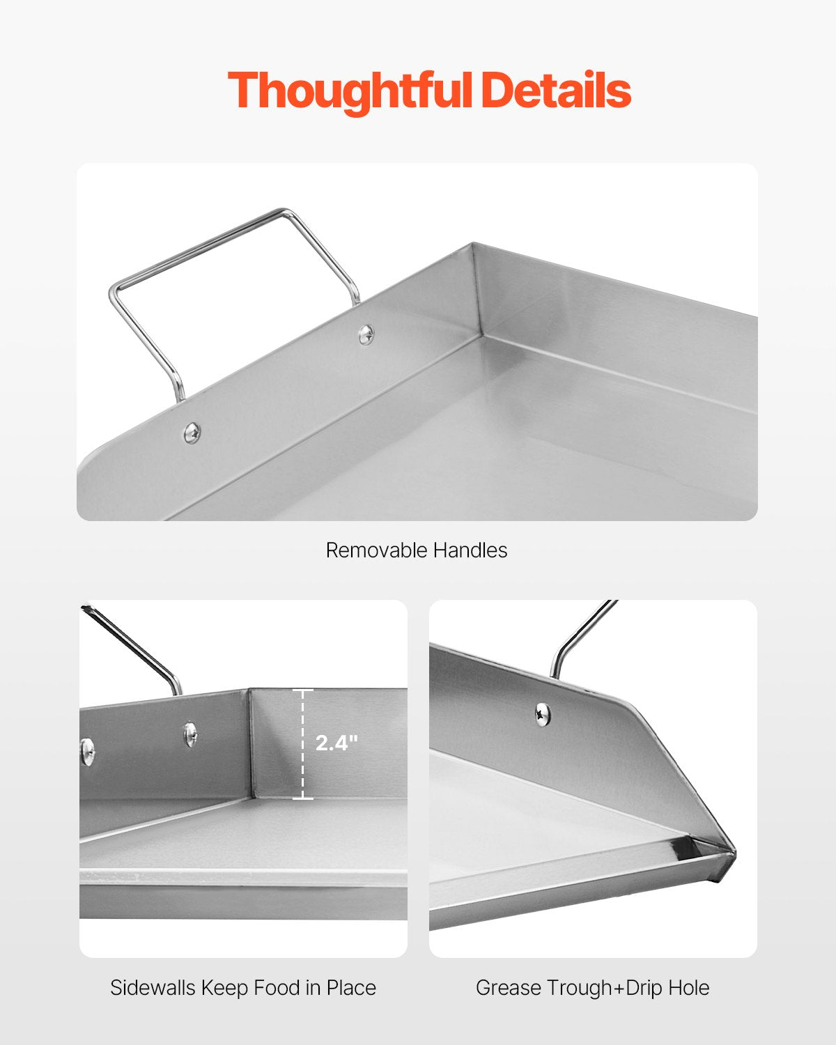 Stainless Steel Griddle, 32x16 inch Universal Flat Top Rectangular Plate, Gas Grill Griddle for BBQ Grill, V952-DCJPBXG3217INLUP8V0