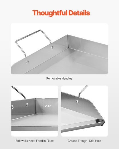 Stainless Steel Griddle, 32x16 inch Universal Flat Top Rectangular Plate, Gas Grill Griddle for BBQ Grill, V952-DCJPBXG3217INLUP8V0