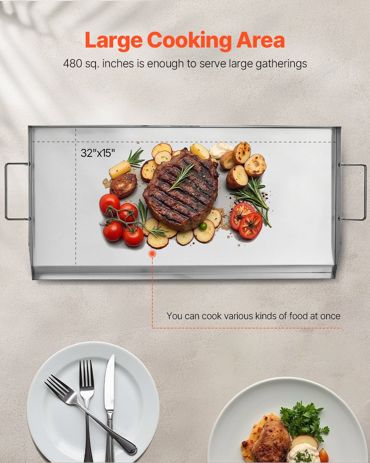 Stainless Steel Griddle, 32x16 inch Universal Flat Top Rectangular Plate, Gas Grill Griddle for BBQ Grill, V952-DCJPBXG3217INLUP8V0