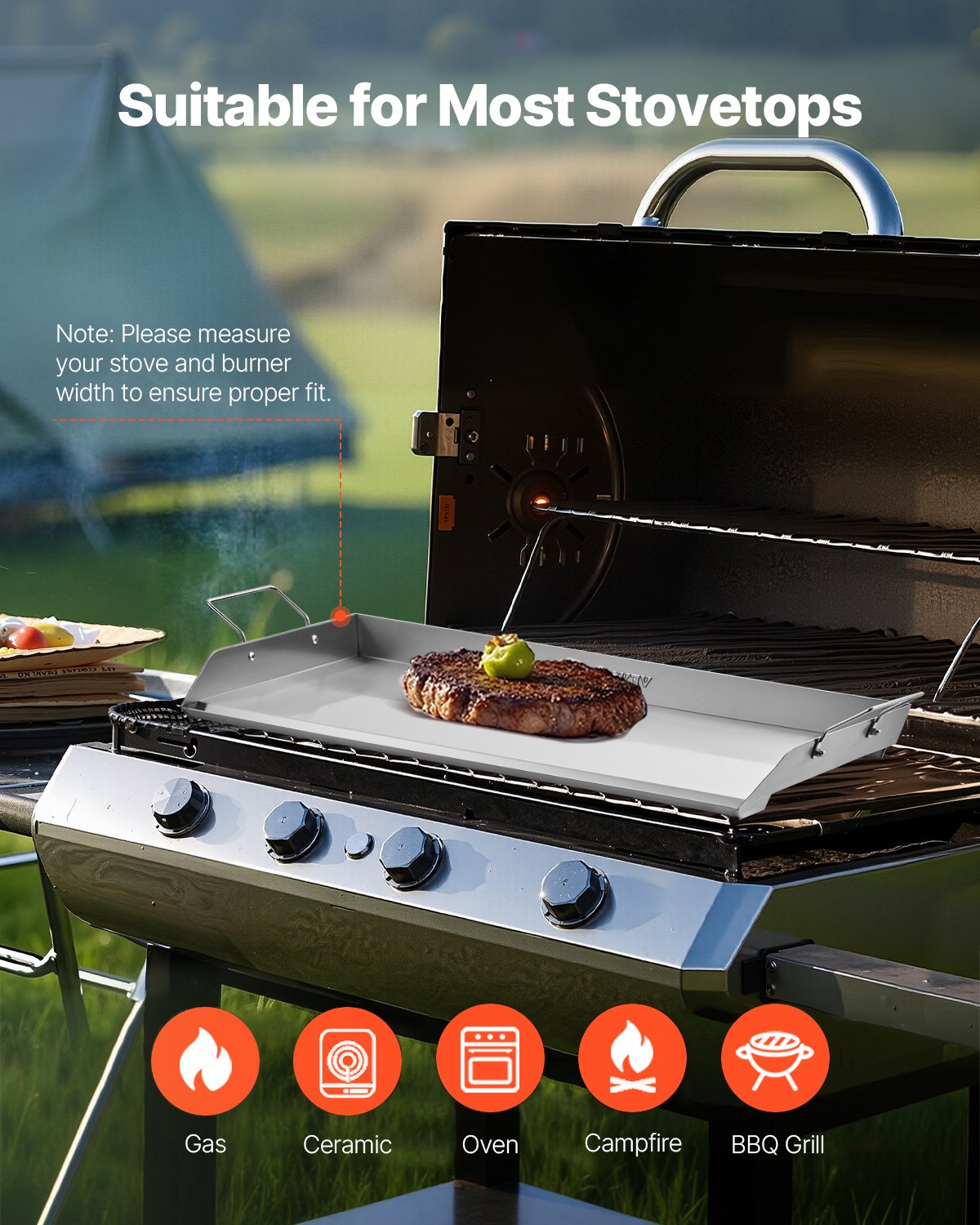 Stainless Steel Griddle, 32x16 inch Universal Flat Top Rectangular Plate, Gas Grill Griddle for BBQ Grill, V952-DCJPBXG3217INLUP8V0