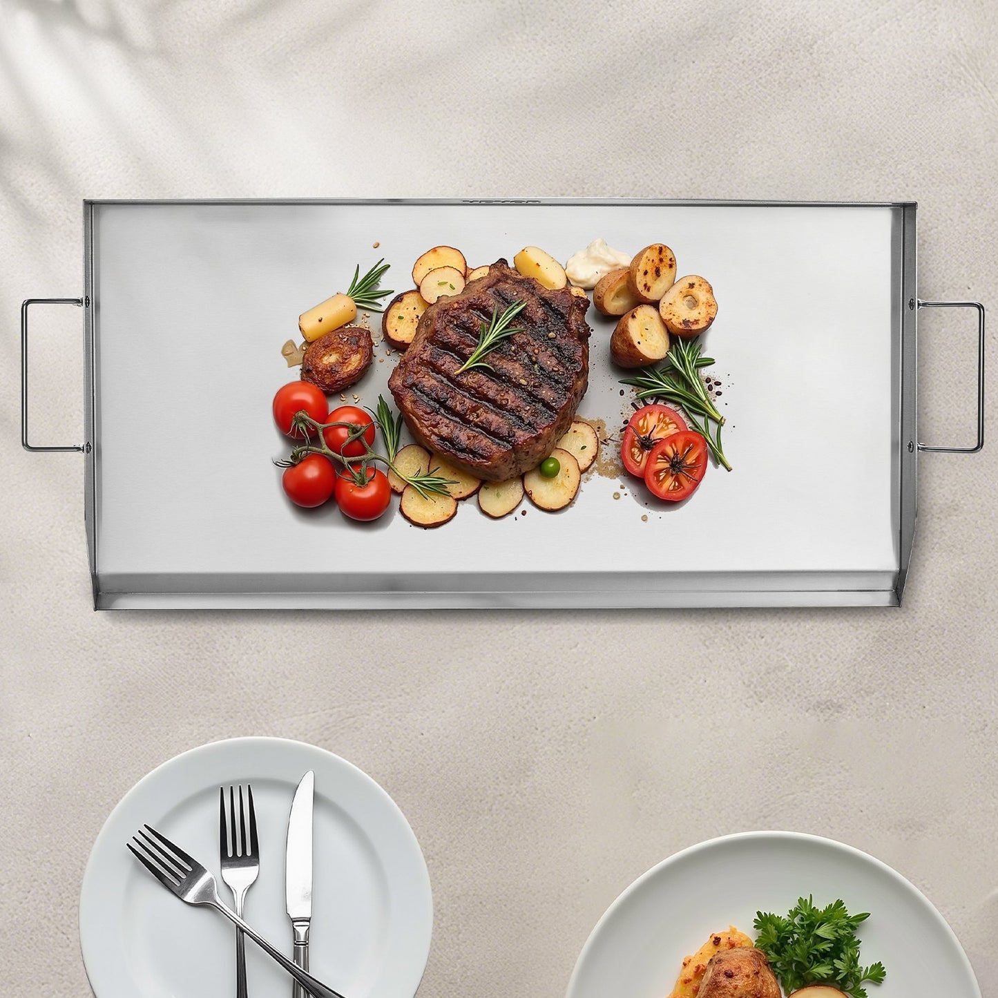 Stainless Steel Griddle, 32x16 inch Universal Flat Top Rectangular Plate, Gas Grill Griddle for BBQ Grill, V952-DCJPBXG3217INLUP8V0