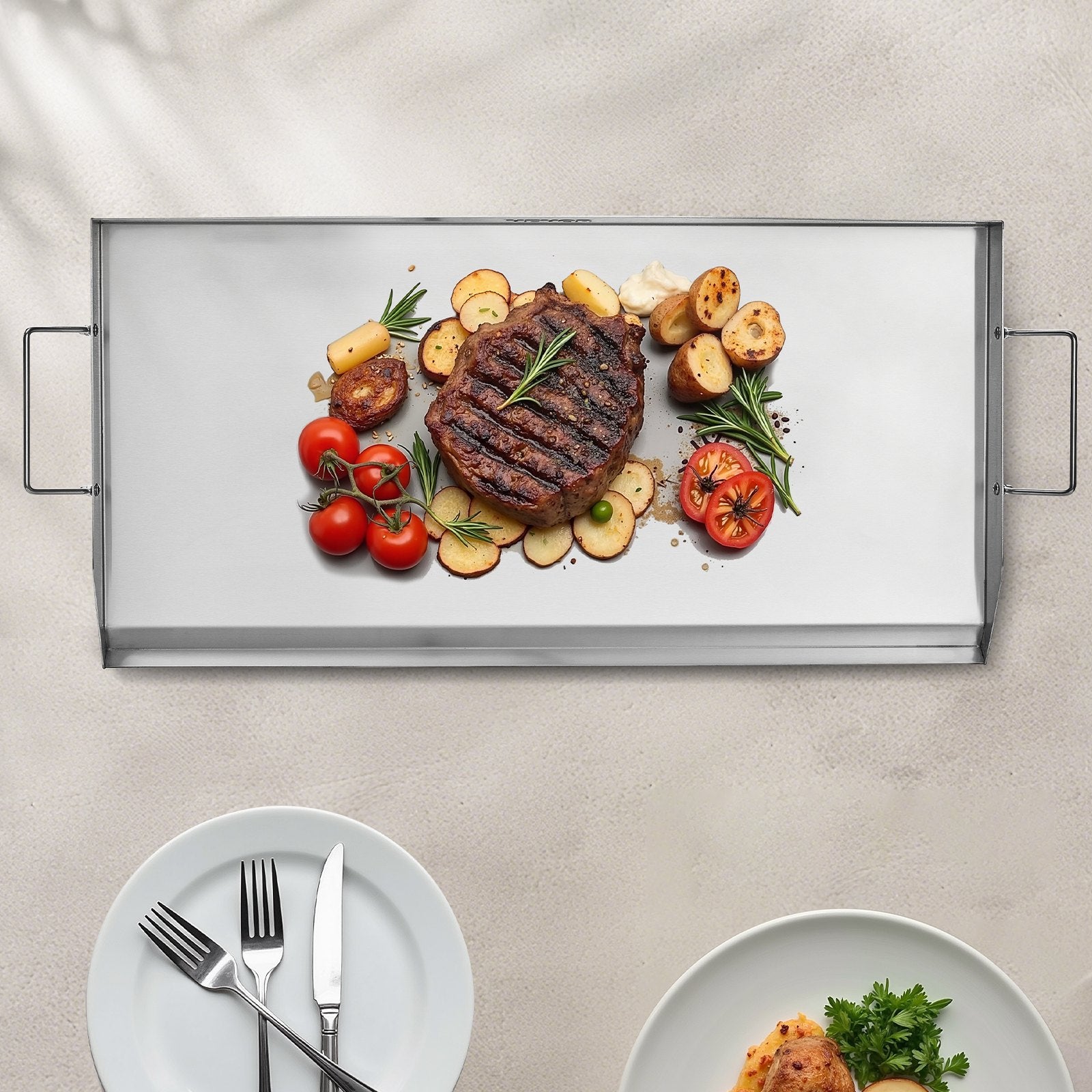 Stainless Steel Griddle, 32x16 inch Universal Flat Top Rectangular Plate, Gas Grill Griddle for BBQ Grill, V952-DCJPBXG3217INLUP8V0