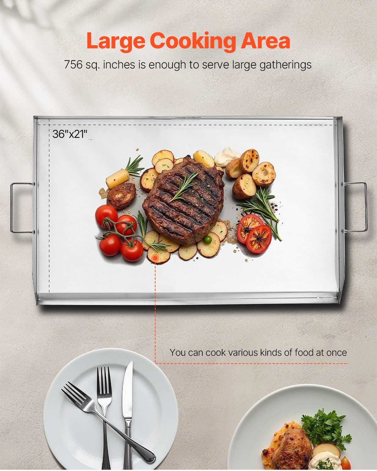 36x22 in Flat Top Griddle Stainless Steel Universal BBQ Grill Pan Cookware V952-DCJPBXG3622I9S4M3V0